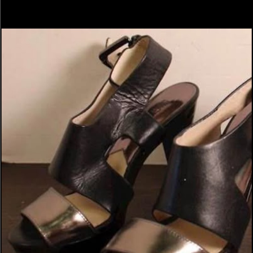 Michael Kors Black and Gold Heels with Chunky Design